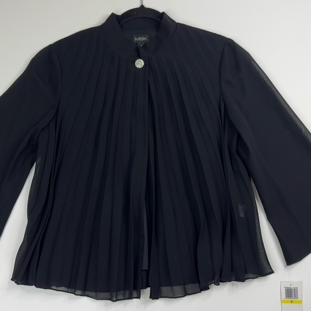 NWT MSK Pleated One Button Mesh Sleeve Dress Layering Jacket Medium